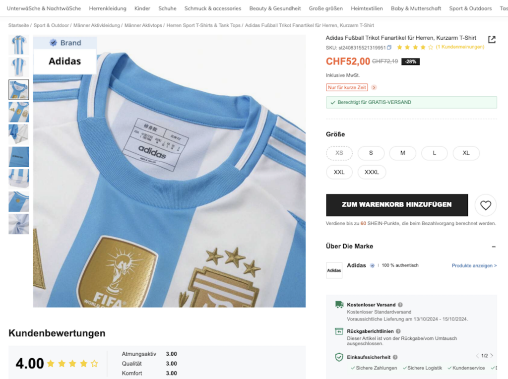 Western brands on Shein: Adidas